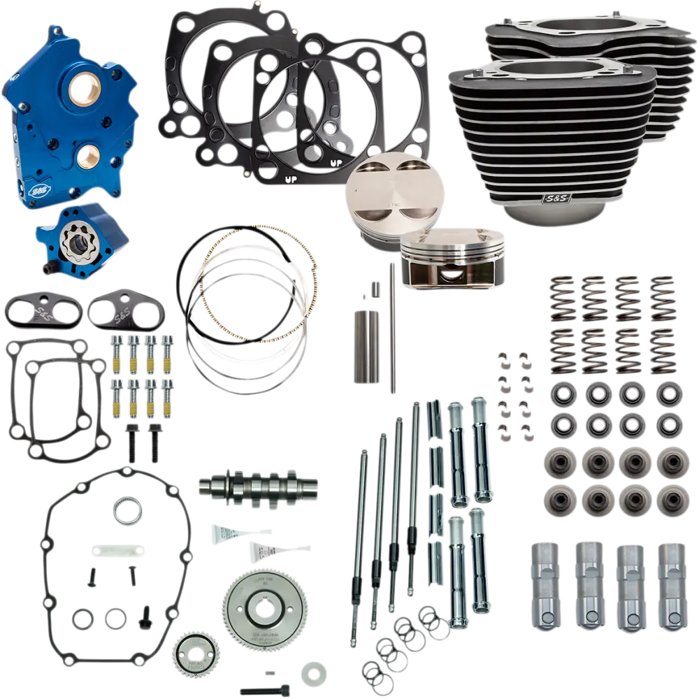 S&S 124’’ Power Packages for Milwaukee 8 - Oil-Cooled / HIghlighted Fins/Gear Drive/Chrome Pushrods - Engine Components