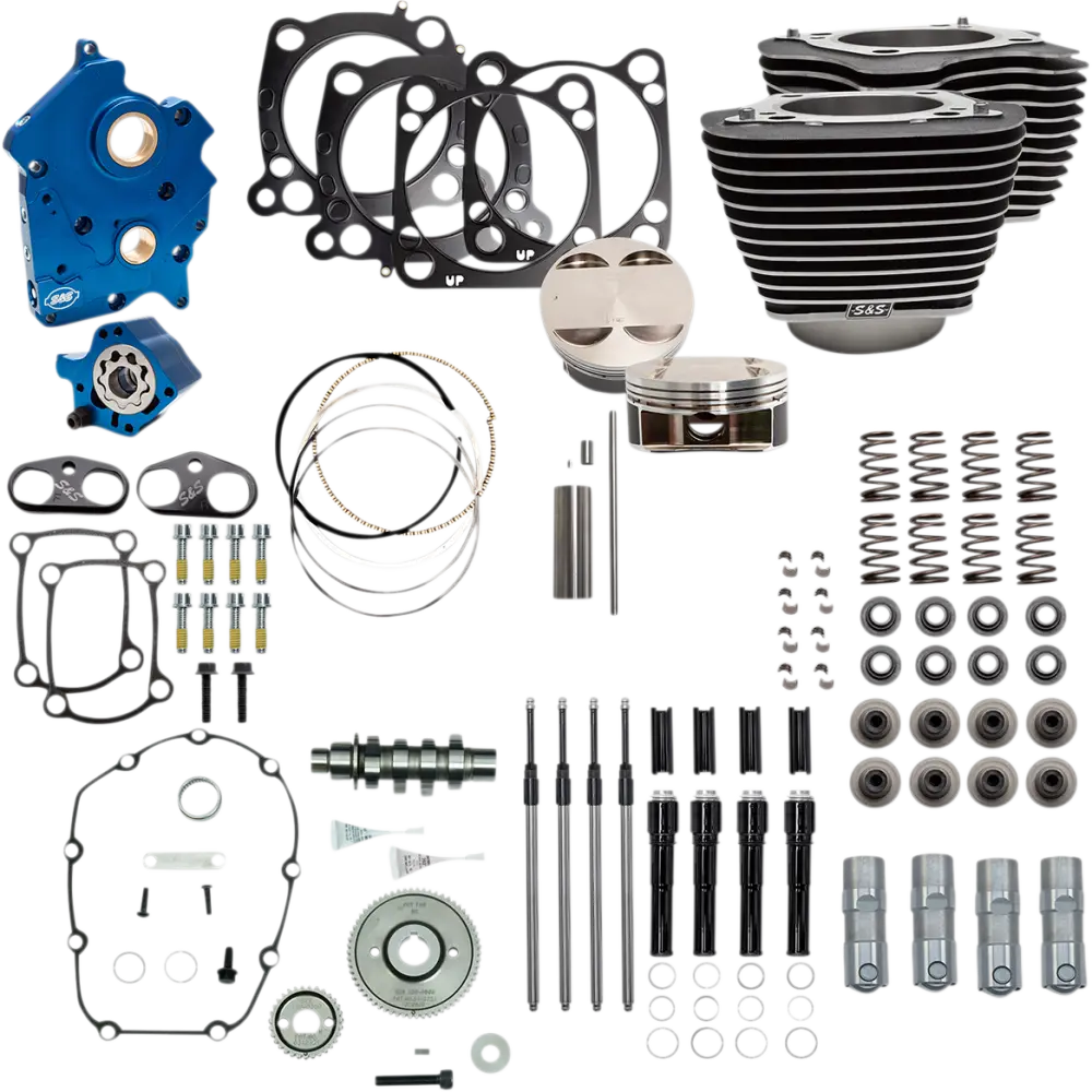 S&S 124’’ Power Packages for Milwaukee 8 - Oil-Cooled / Highlighted Fins/Gear Drive/Black Covers - Engine Components
