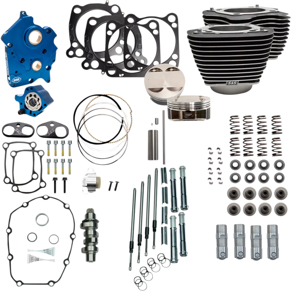 S&S 124’’ Power Packages for Milwaukee 8 - Water-Cooled / HIghlighted FIns/Chain Drive/Chrome Covers - Engine Components