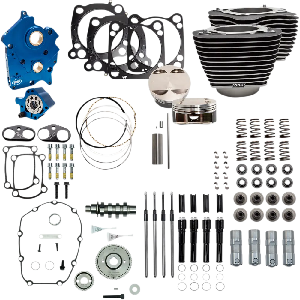 S&S 124’’ Power Packages for Milwaukee 8 - Water-Cooled / Highlighted Fins/Gear Drive/Black Covers - Engine Components
