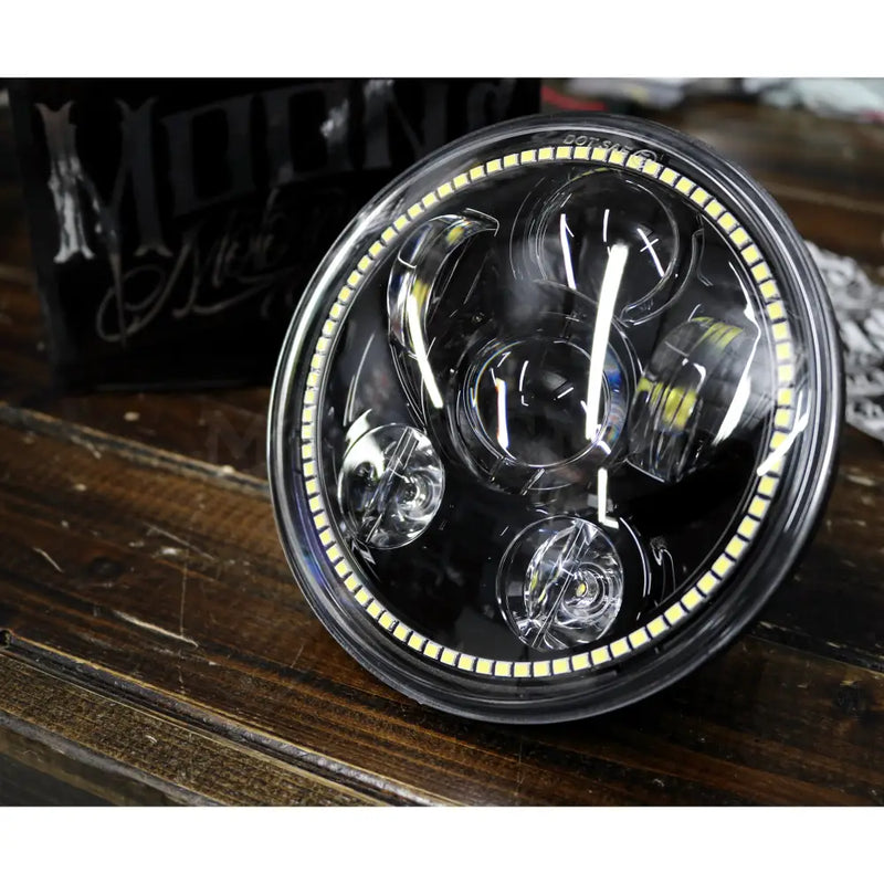 Load image into Gallery viewer, 5.75 MOONSMC¬Æ Moonmaker 2 LED Headlight For Harley - BLACK WITH HALO - Lighting Components
