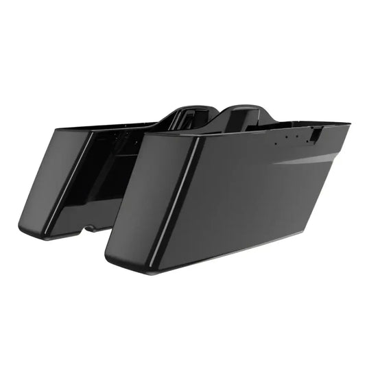 Black motorcycle saddlebags.