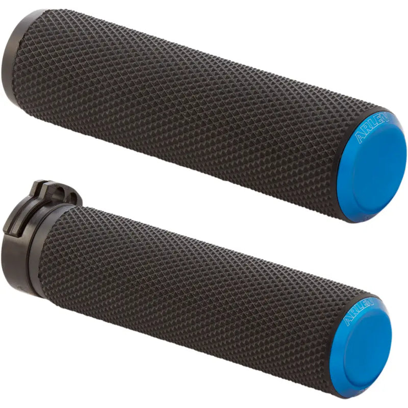 Load image into Gallery viewer, Arlen Ness Knurled Grips - Blue / Cable - Hand/Foot Components
