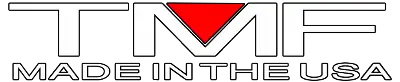 Black and red ’tmf’ logo with white text on a transparent background.