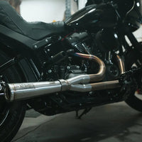 Fab 28 M8 Softail / Low Rider ST Exhaust - Stainless Steel / No / Megaphone Muffler - Exhaust Systems
