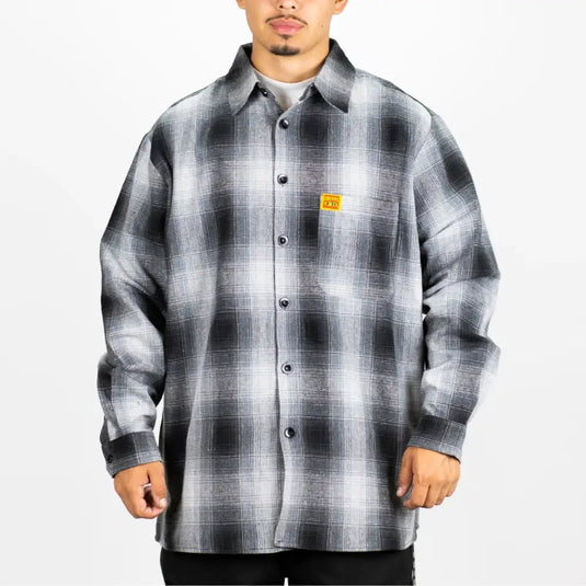 FB County Men’s Long Sleeves Checker Shirt - Small / Black-Gray - Clothing