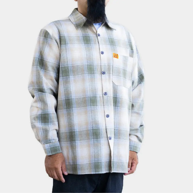 Load image into Gallery viewer, FB County Men’s Long Sleeves Checker Shirt - Small / Olive-White - Clothing
