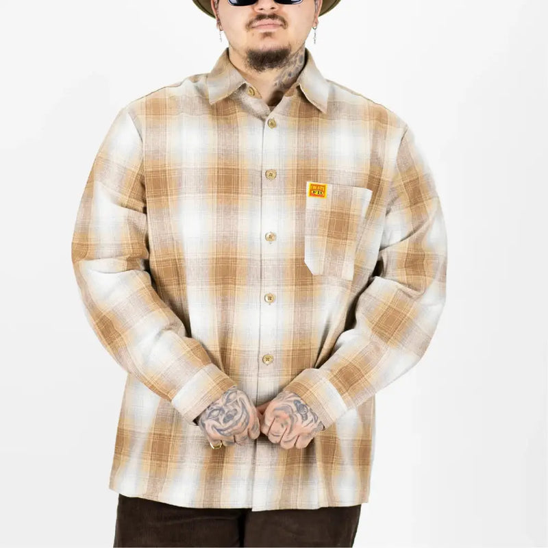 Load image into Gallery viewer, FB County Men’s Long Sleeves Checker Shirt - Small / Tan-White - Clothing
