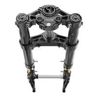 Black motorcycle front suspension assembly.