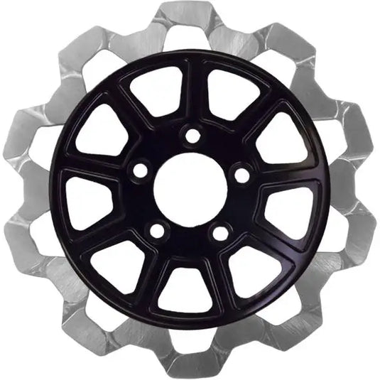 Lyndall Brakes Bow Tie 9 Spoke Rotors - 08-13 FLT/06-17 FXD/M8 Softail / Black/Silver / Front - Brake Components