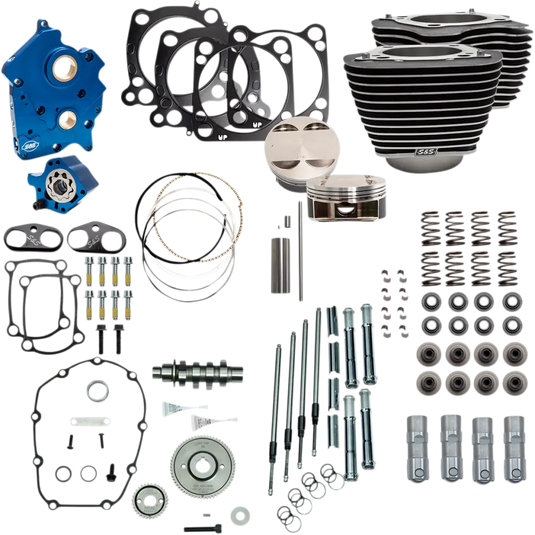 S&S 124’’ Power Packages for Milwaukee 8 - Oil-Cooled / HIghlighted Fins/Gear Drive/Chrome Pushrods - Engine Components