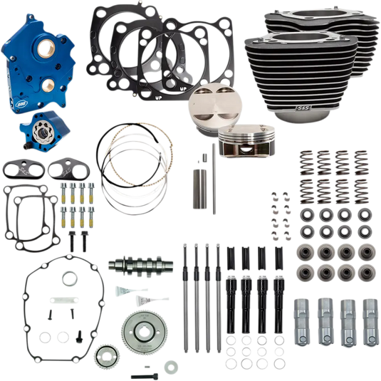 S&S 124’’ Power Packages for Milwaukee 8 - Oil-Cooled / Highlighted Fins/Gear Drive/Black Covers - Engine Components