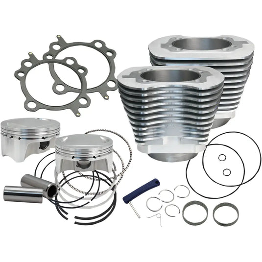 S&S Big Bore Kits Twin Cam 07-17 - Silver Powder / 107’’ 3.937 for 4 3/8 Stroke 10.5:1 - Engine Components