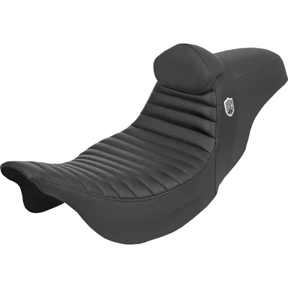 SADDLEMEN Pro Series SDC Performance Seat - w/ Backrest - Tuck-n-Roll/Carbon Fiber - Gripper - FLH/FLT '08-'23 SC80807TB