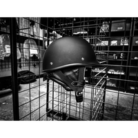 Black motorcycle helmet.
